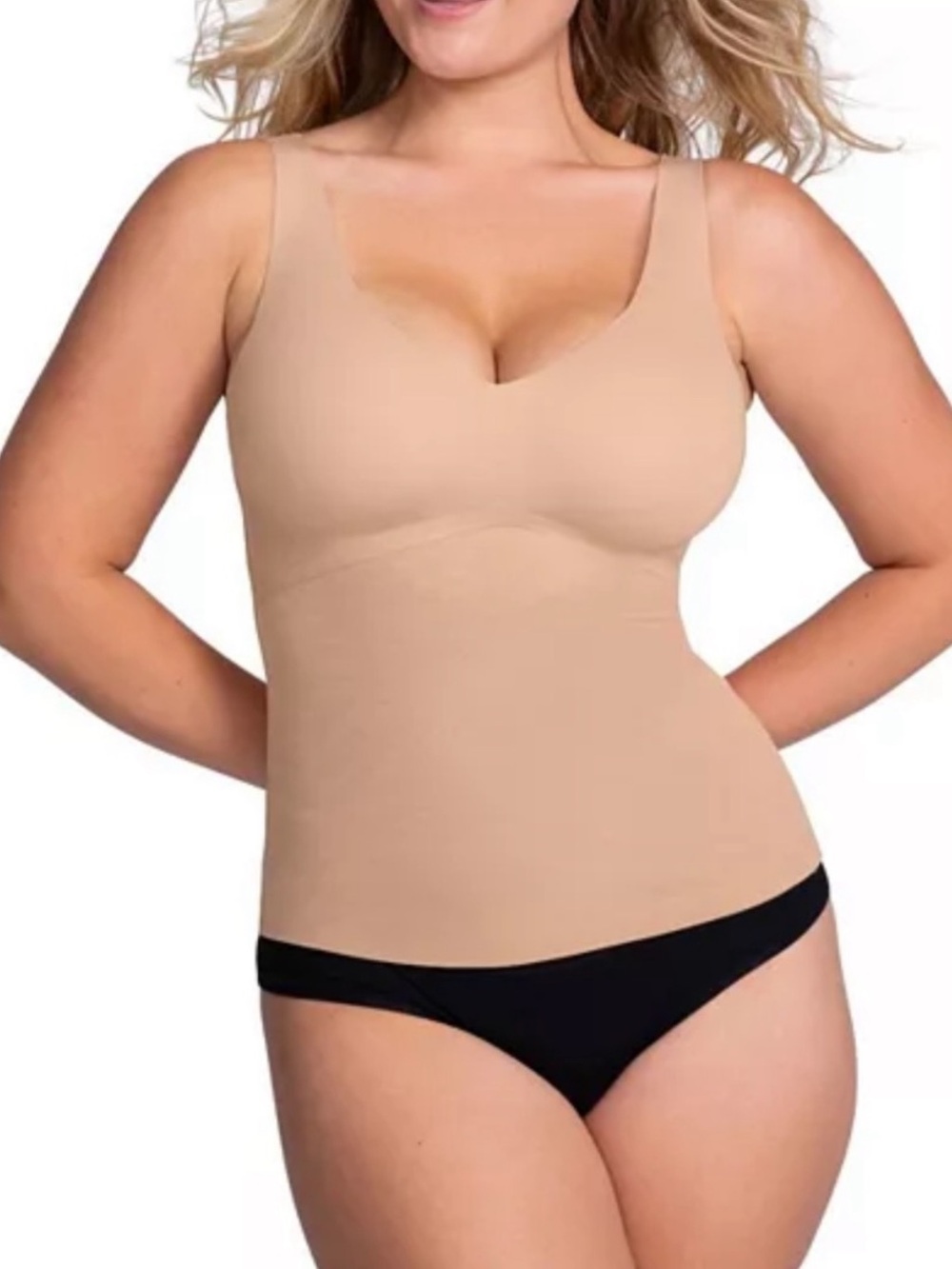 Honeylove Liftwear Tank Top Size 1X V Neck Sculpting Shaping in Sand